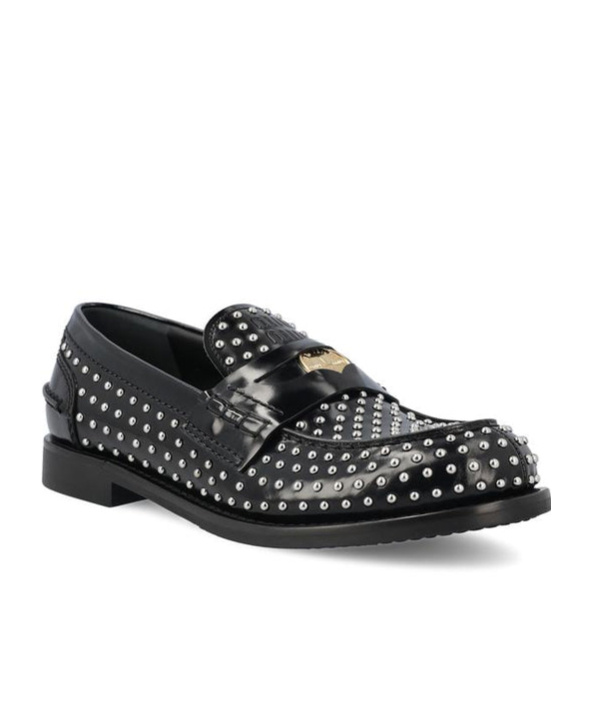 Miu Miu Studded Brushed Leather Penny Loafers In Black