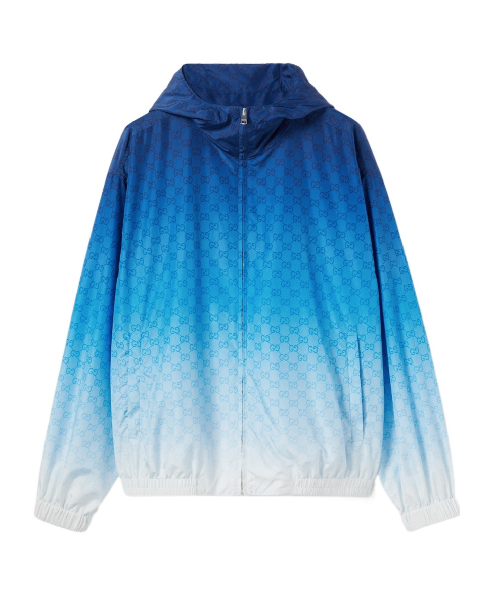 Gucci Printed Technical Poplin Zip Jacket In Blue