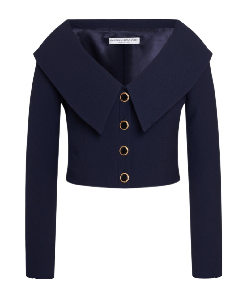 Alessandra Rich Off-shoulder Wool Cardigan In Black