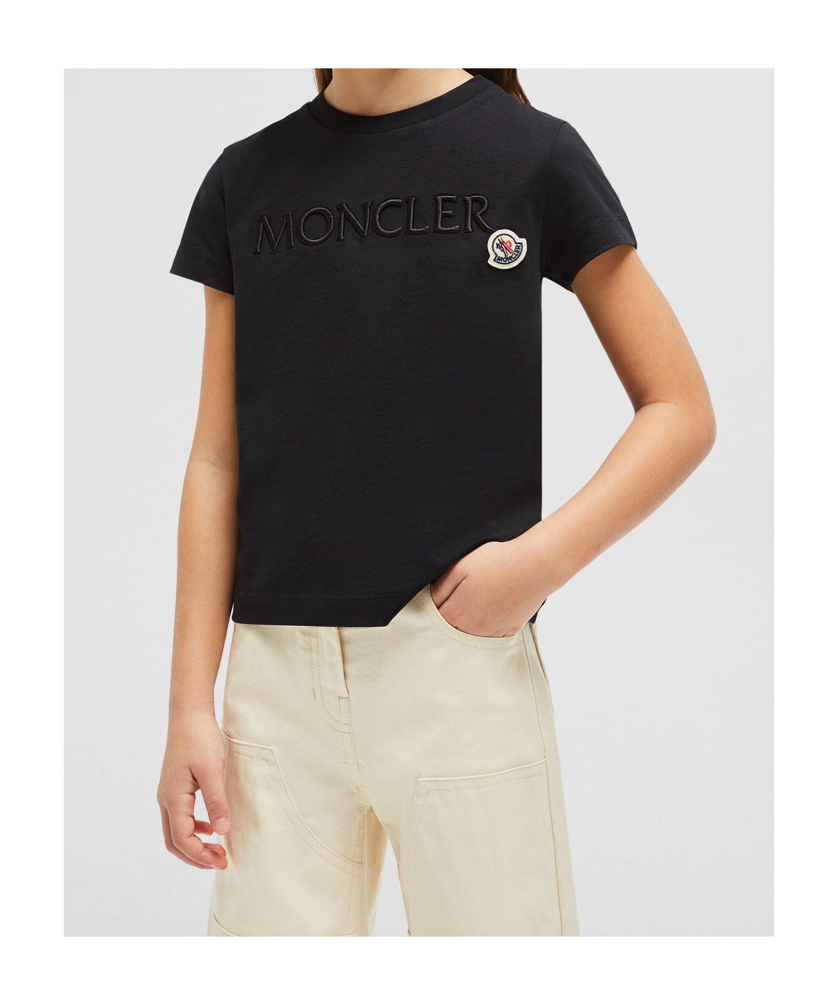 Moncler Embroidered Logo Cotton T-shirt In Black