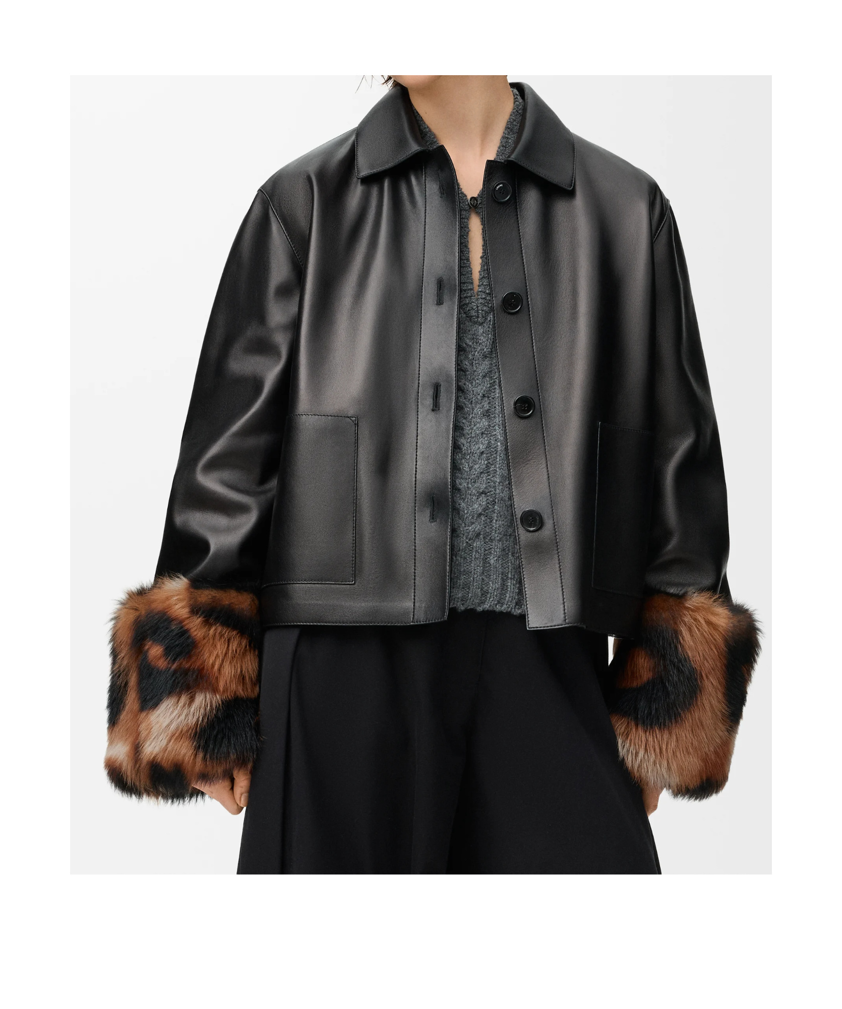 Loewe Fur-trim Leather Jacket In Black