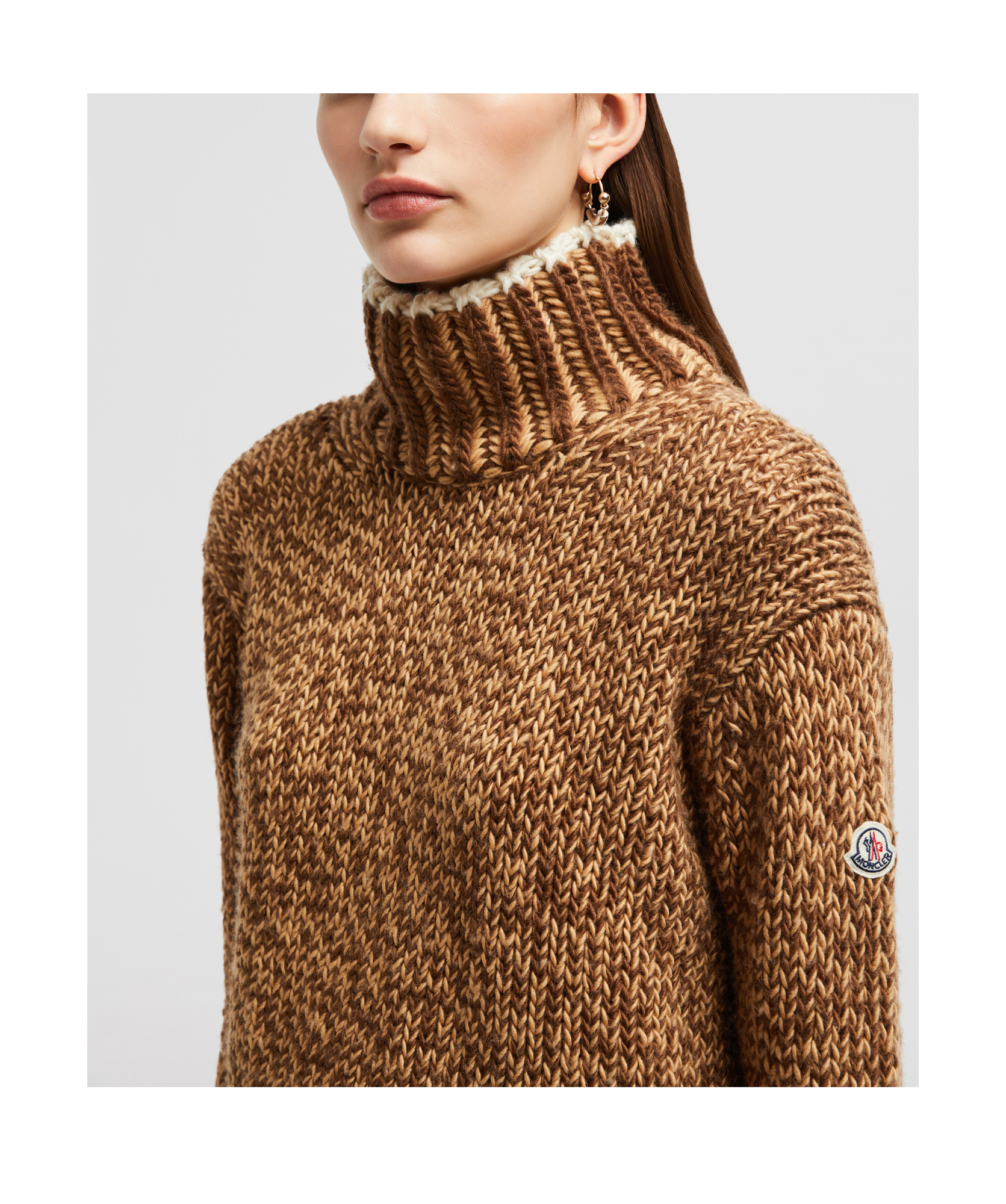 Moncler Patterned Wool Turtleneck Sweater In Brown