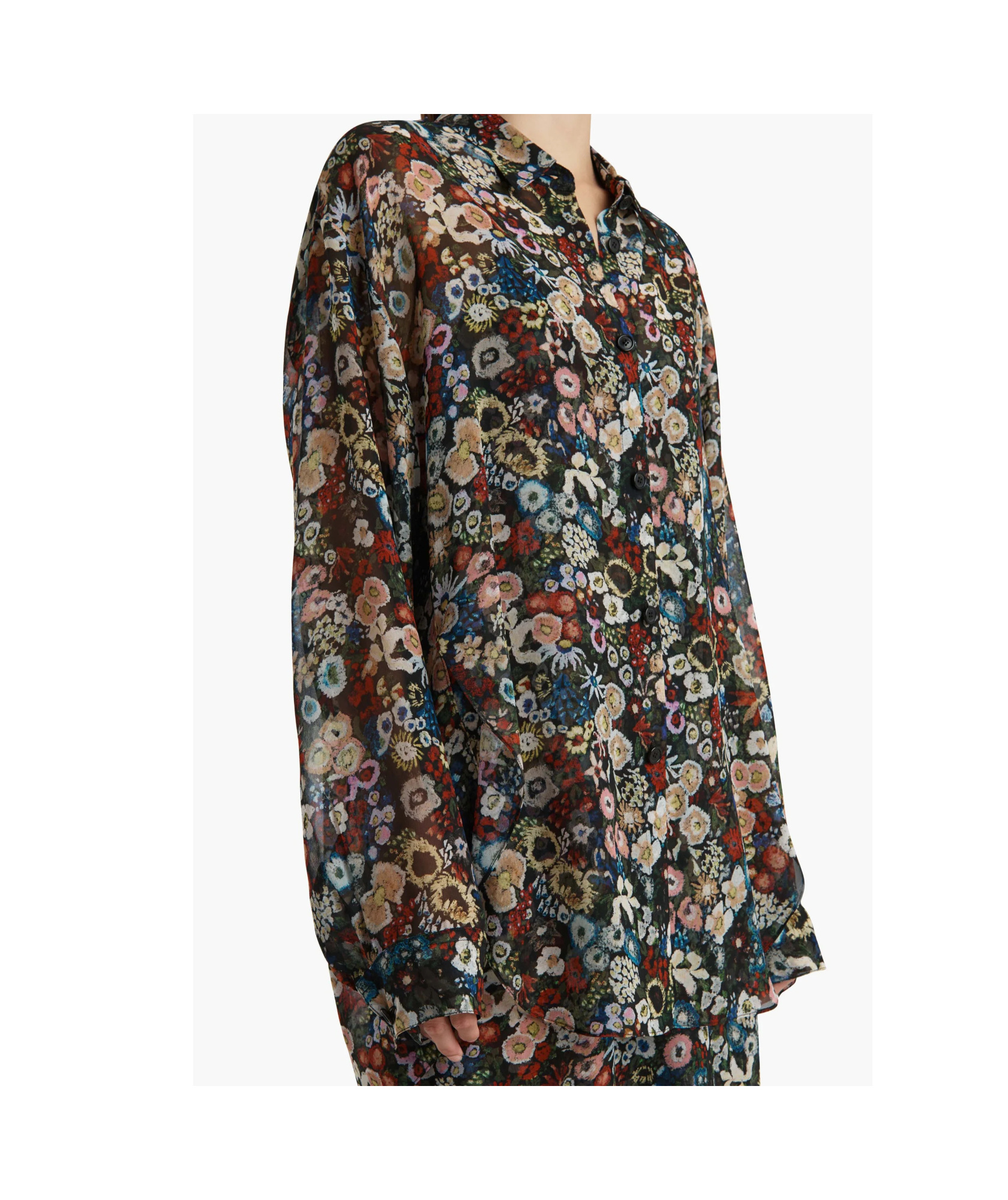 Khaite Goya Floral Silk Chiffon Button-down Top In Multi