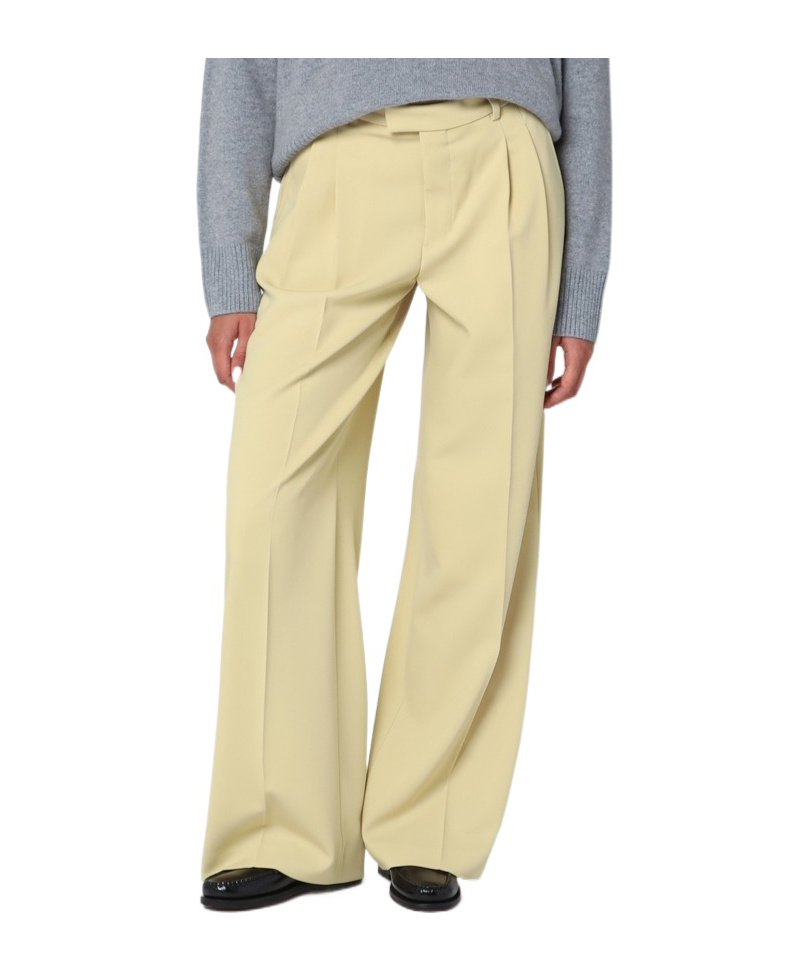Ami Alexandre Mattiussi Wide Lime-coloured Wool Trousers In Neutral