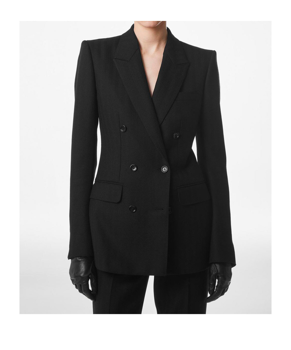 Tom Ford Sharp Herringbone Double Breasted Jacket In Black