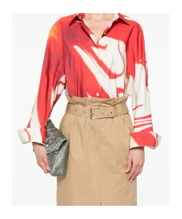 Dries Van Noten Casio Bold Print Collared Neck Shirt In Red