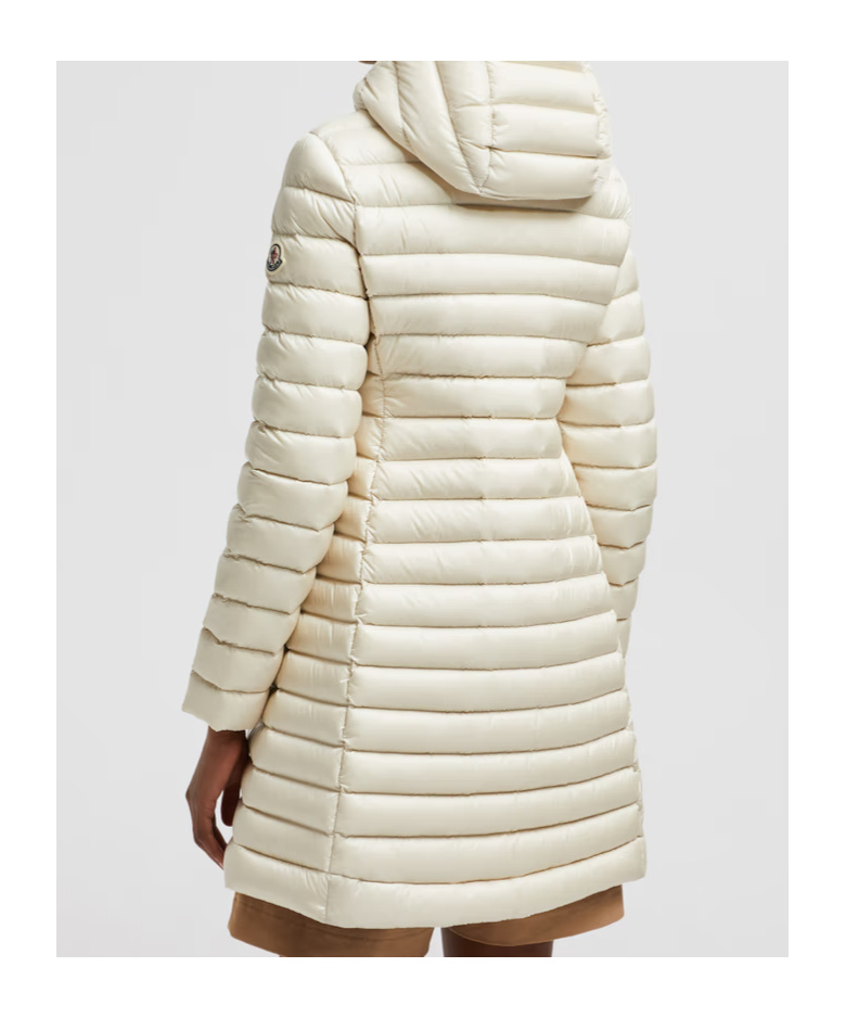 Moncler Igelong Hooded Long Down Jacket White In Nude
