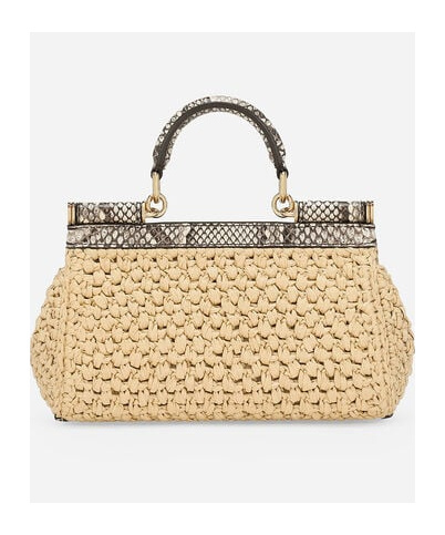 Dolce & Gabbana Small Sicily Interwoven Tote Bag In Nude