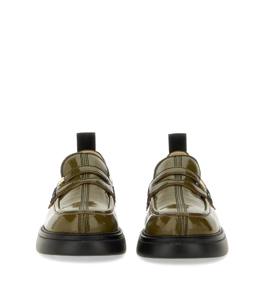 Ganni Logo Loafer Chunky Sole Glossy Finish In Black