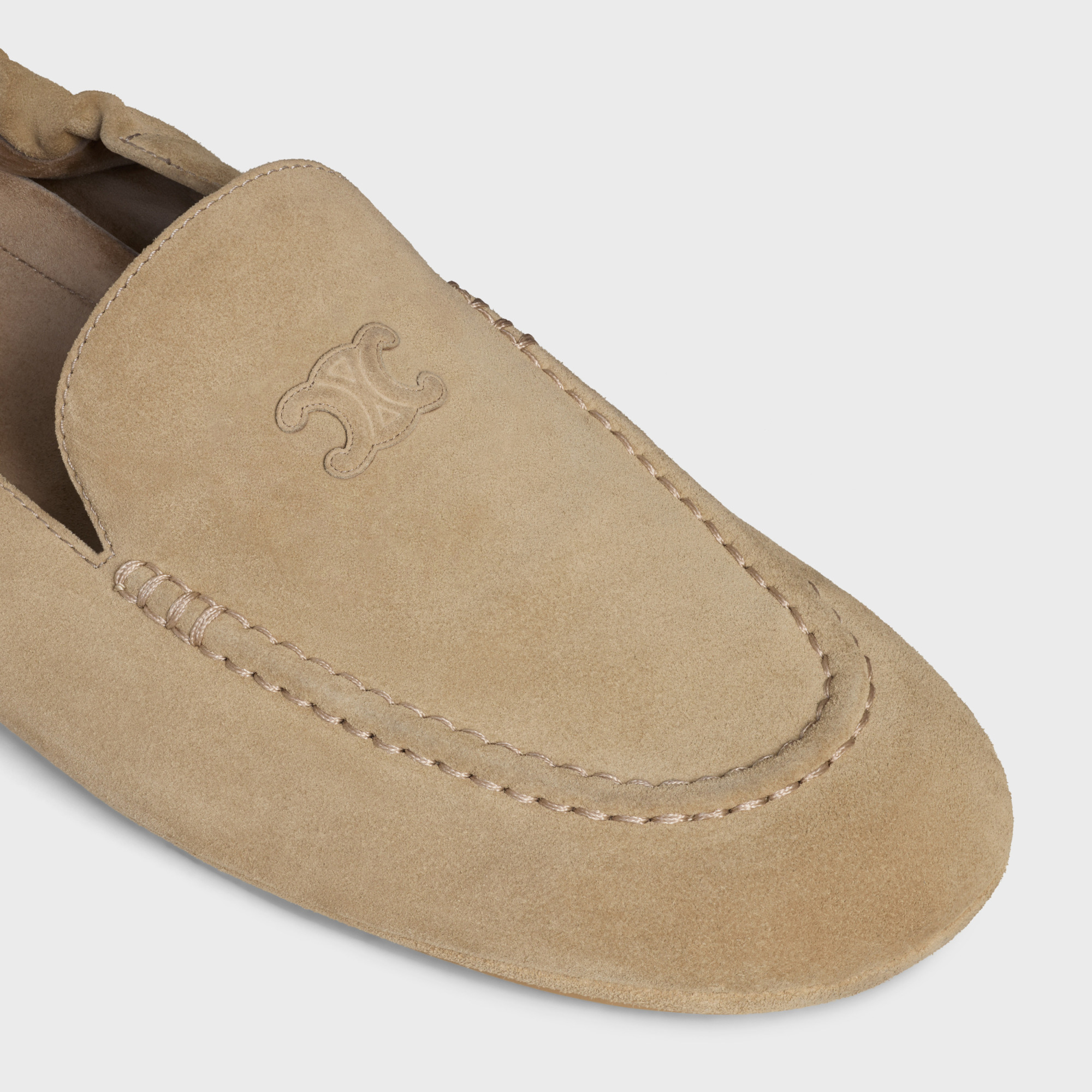 Celine Adam Loafer With Triomphe In Suede Calfskin In Neutral