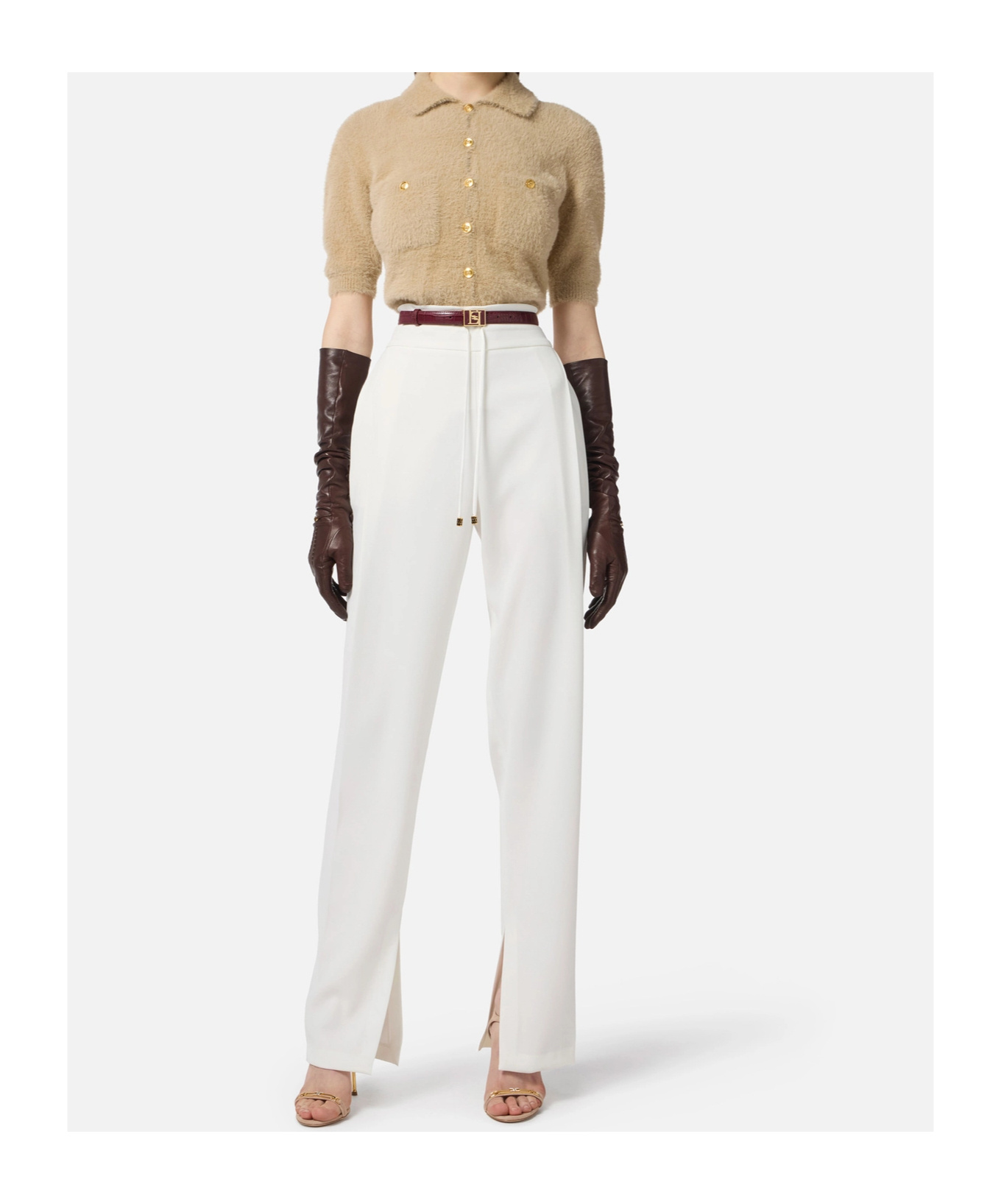 Elisabetta Franchi Cropped Cardigan In Neutral