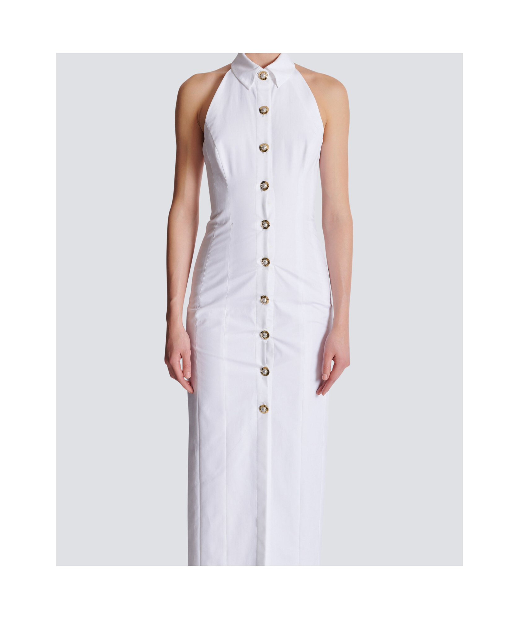 Balmain Bodycon Backless Poplin Dress In White