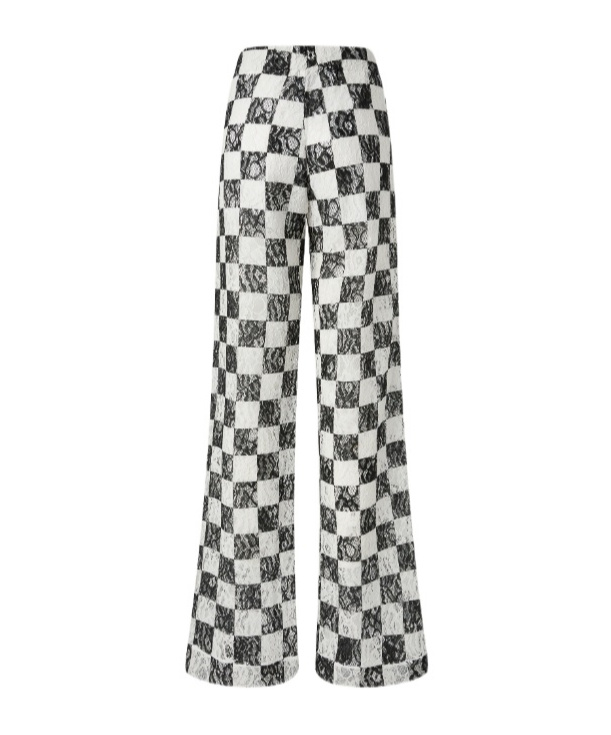 Pinko Wide-leg Check Pattern Lace Trousers In White