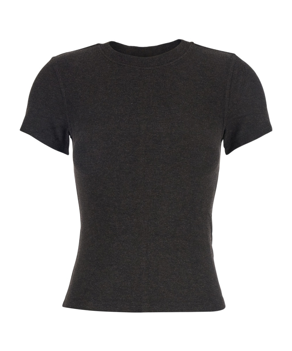 Frame Ribbed Short-sleeve T-shirt In Black