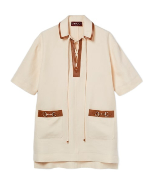 Gucci Linen Canvas Dress With Horsebit In Neutral