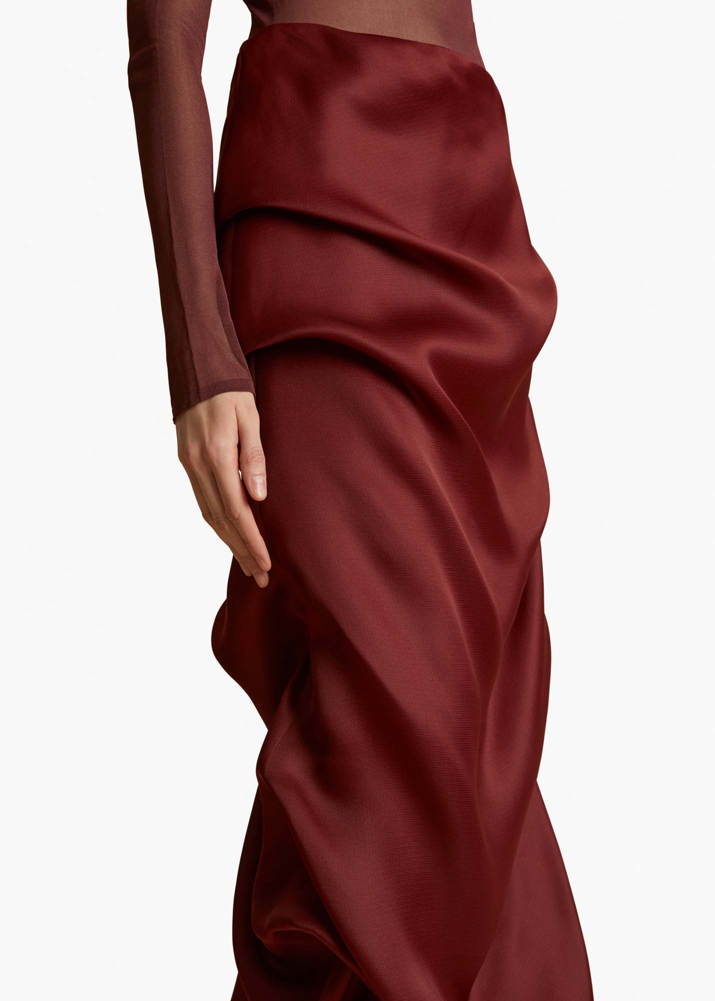 Khaite Olula Draped Silk-gazar Midi Skirt In Red