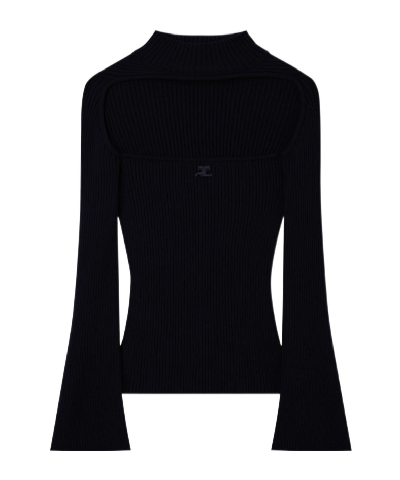 Courrèges Cut-out Ribbed Jumper In Black