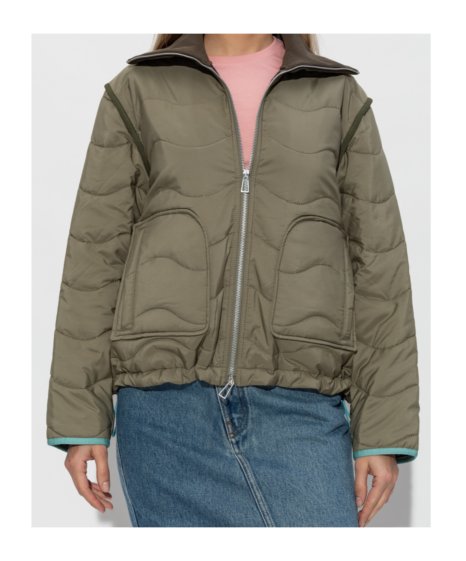 Ps By Paul Smith Ps Paul Smith Quilted Wave Pattern Zipped Jacket In Green