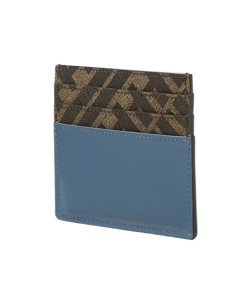 Fendi Dual Tone Leather And Canvas Cardholder In Blue