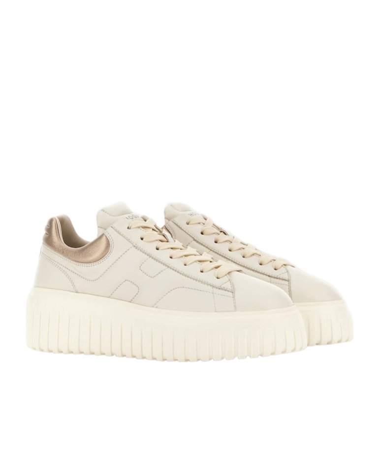 Hogan H-stripes Lace-up Leather Sneakers In White