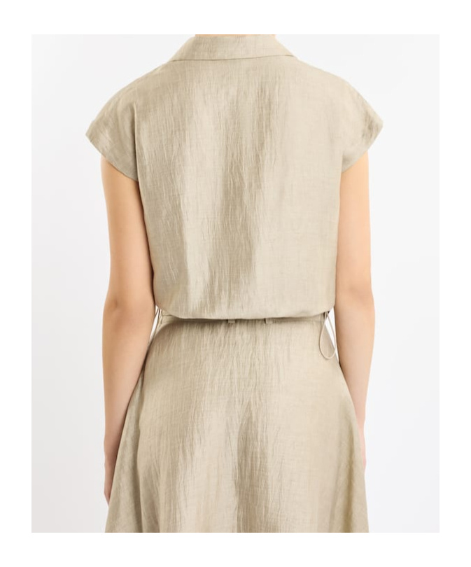 Fay Crop Sleeveless Shirt With Drawstring In Nude