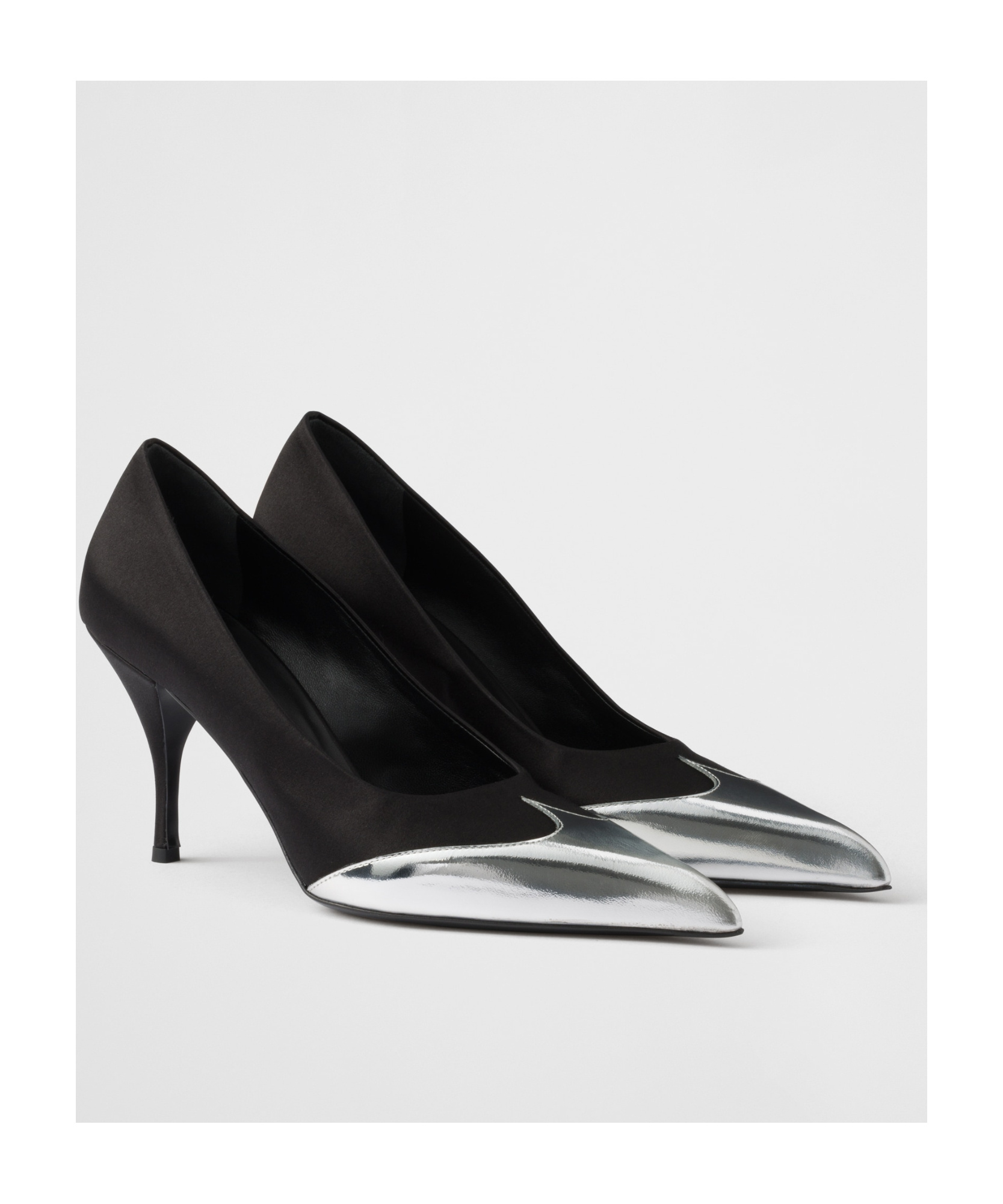 Prada Satin Pumps Two-tone Design Stiletto Heel In Black