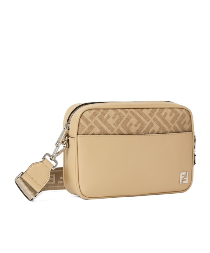 Fendi Beige Leather And Ff Canvas Bag In Sand