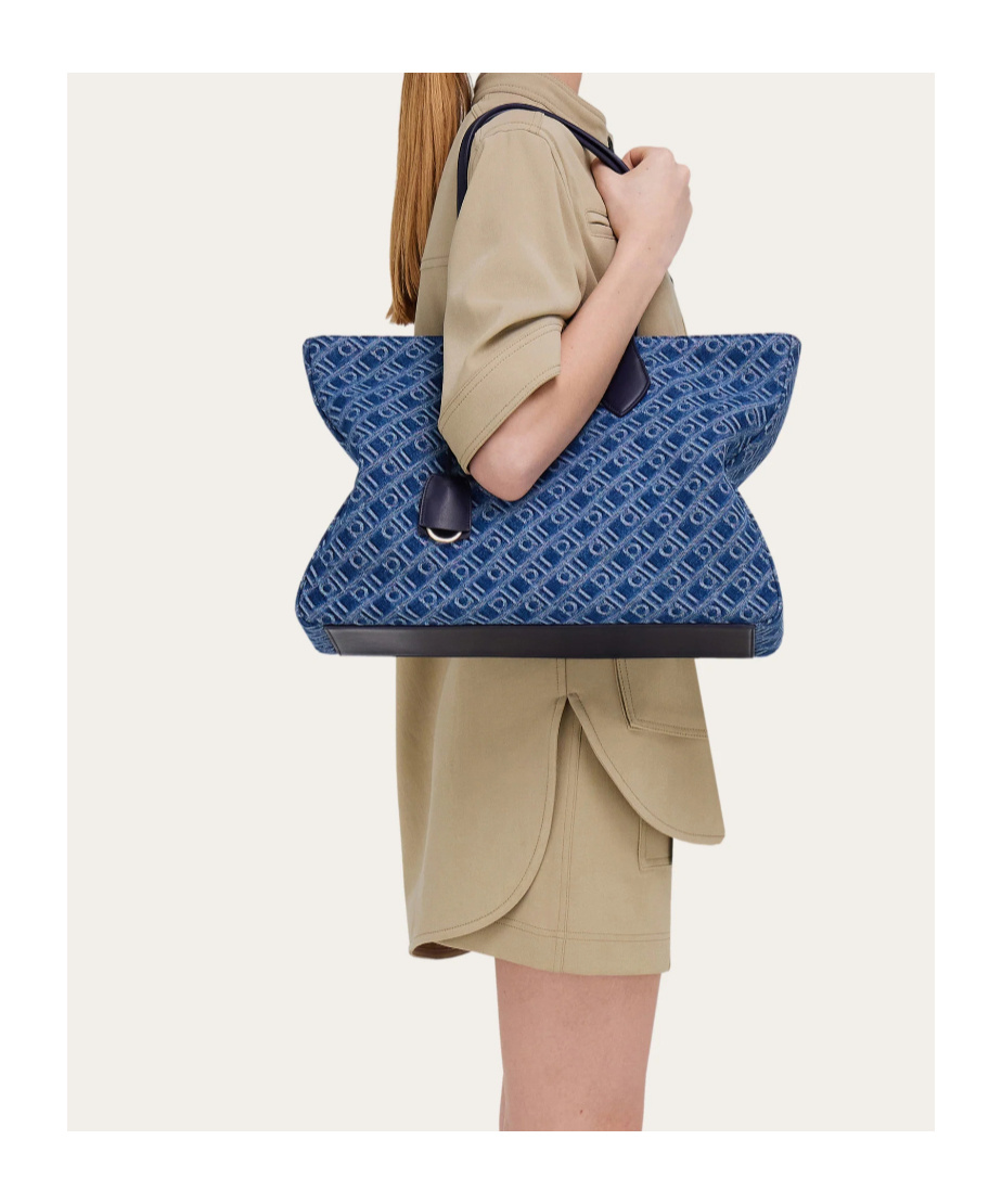 Ferragamo Monogram Tote Bag (l) In Blue