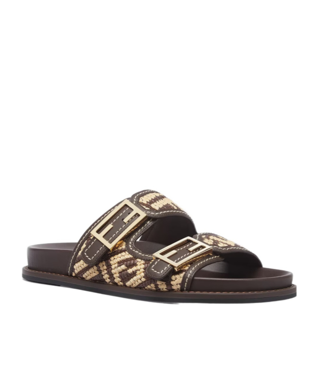 Fendi Slide Sandals With Patterned Woven Upper In Black