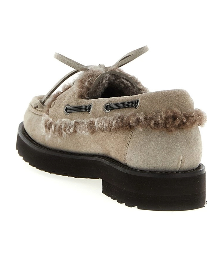 Brunello Cucinelli Precious Insert Boat Shoe In Silver