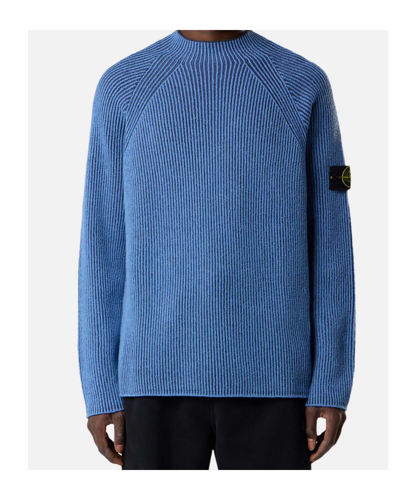 Stone Island Ribbed Texture Sweater With Crew Neckline In Blue