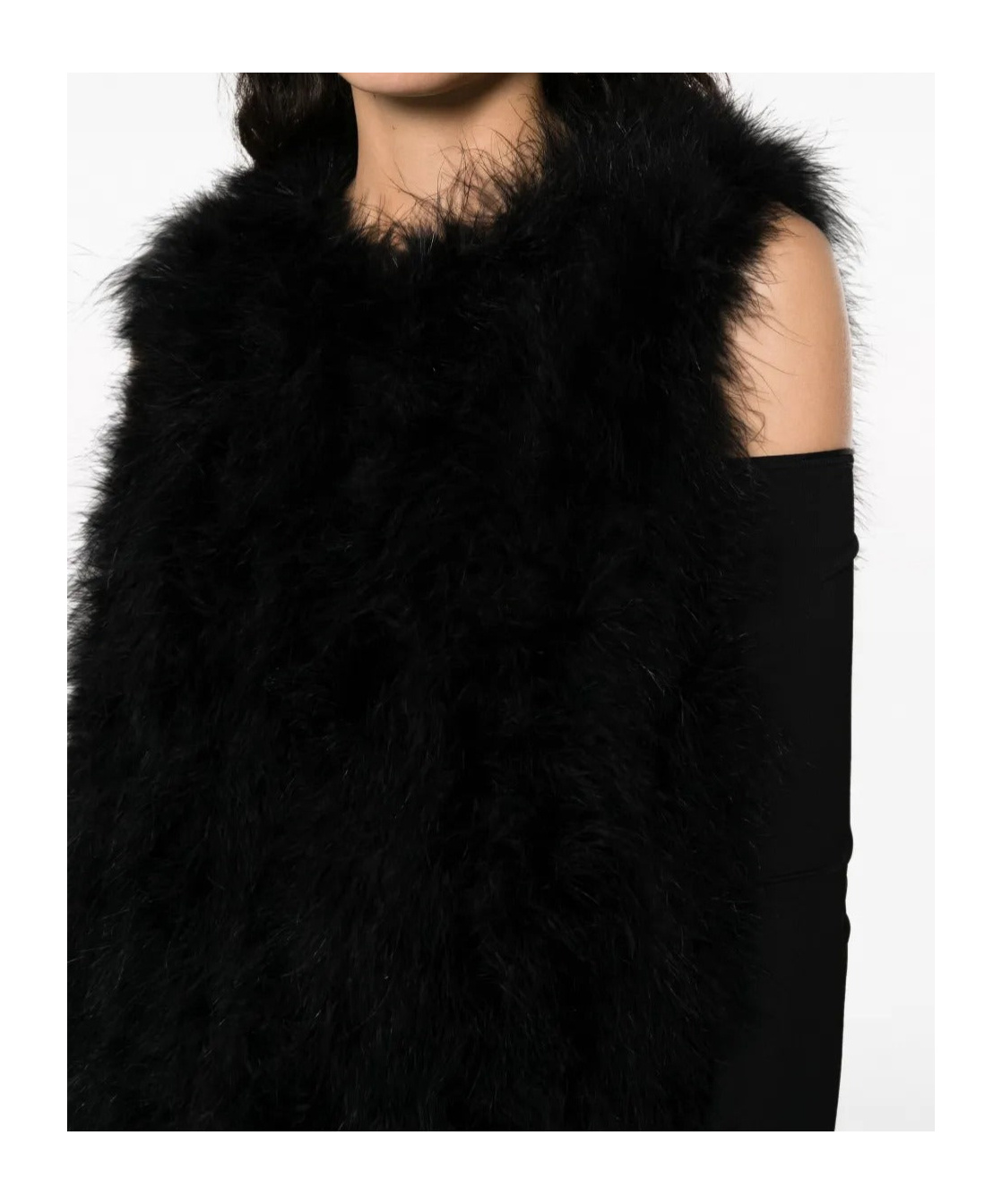 Yves Salomon Sleeveless Feather Silk Coat In Black