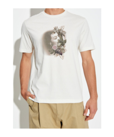 Emporio Armani Floral-embroidered Portrait T-shirt In White