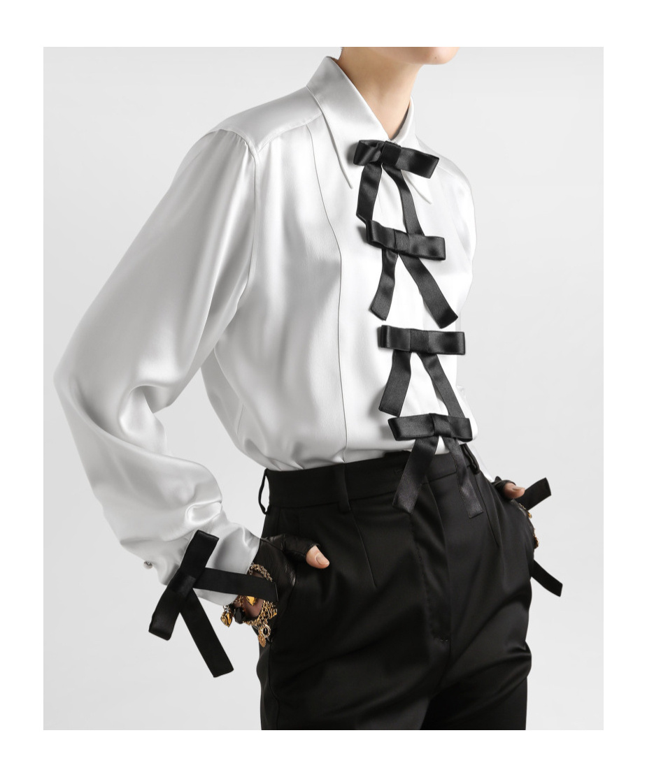 Dolce & Gabbana Silk Shirt With Bows And Long Sleeves In White