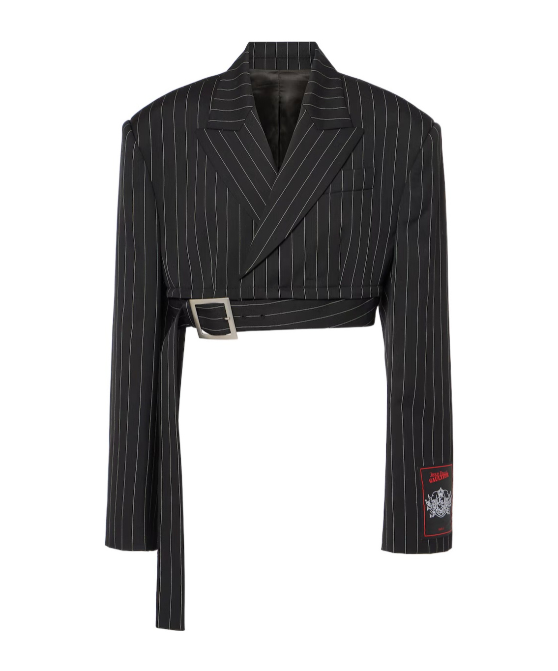 Jean Paul Gaultier Pinstripe Cropped Blazer In Gray
