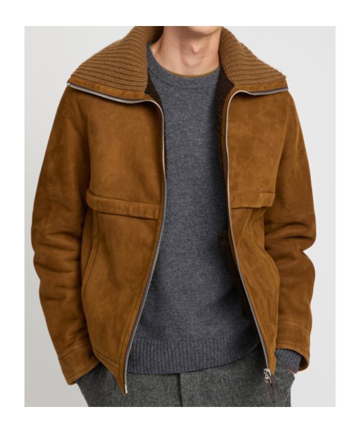 Yves Salomon Suede Finish Down Jacket With Buttoned Cuffs In Brown