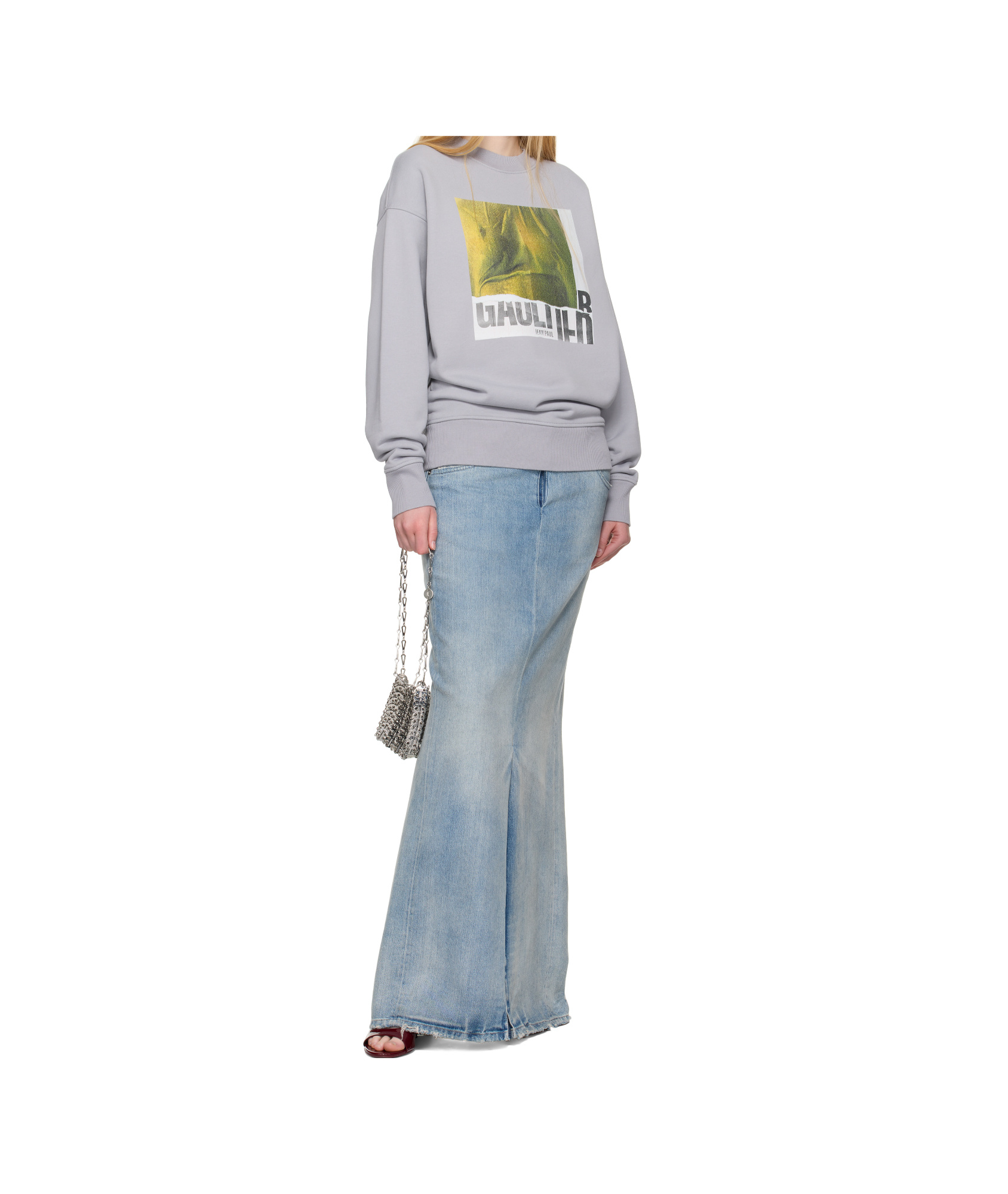 Jean Paul Gaultier Ssense Exclusive Gray Cotton Crew Printed Water Sweatshirt In Gray
