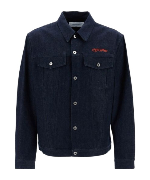 Off-white Men's Denim Shirt Jacket With Button Closure In Black