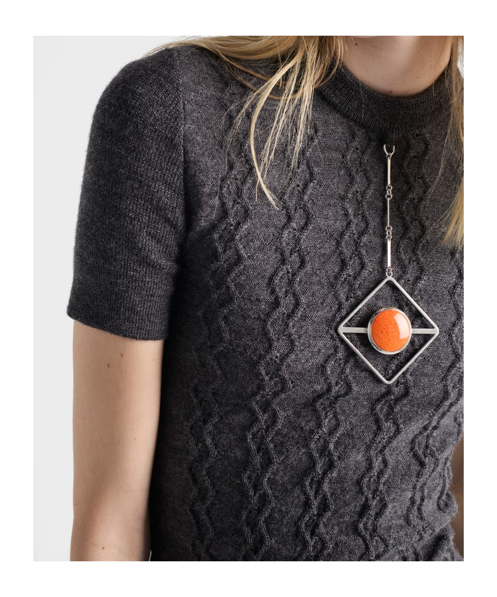 Prada Pendant-embellishment Short-sleeve Sweater In Gray