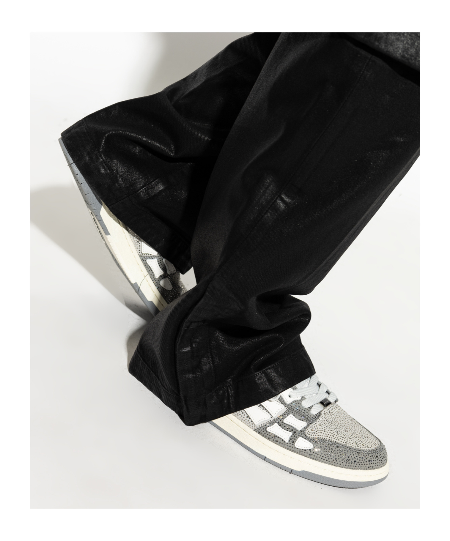 Amiri Gray Crystal Skel Top Low Sneakers In White