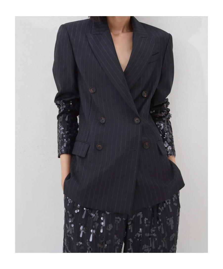 Brunello Cucinelli Pinstripe Sequin-embellished Blazer In Black