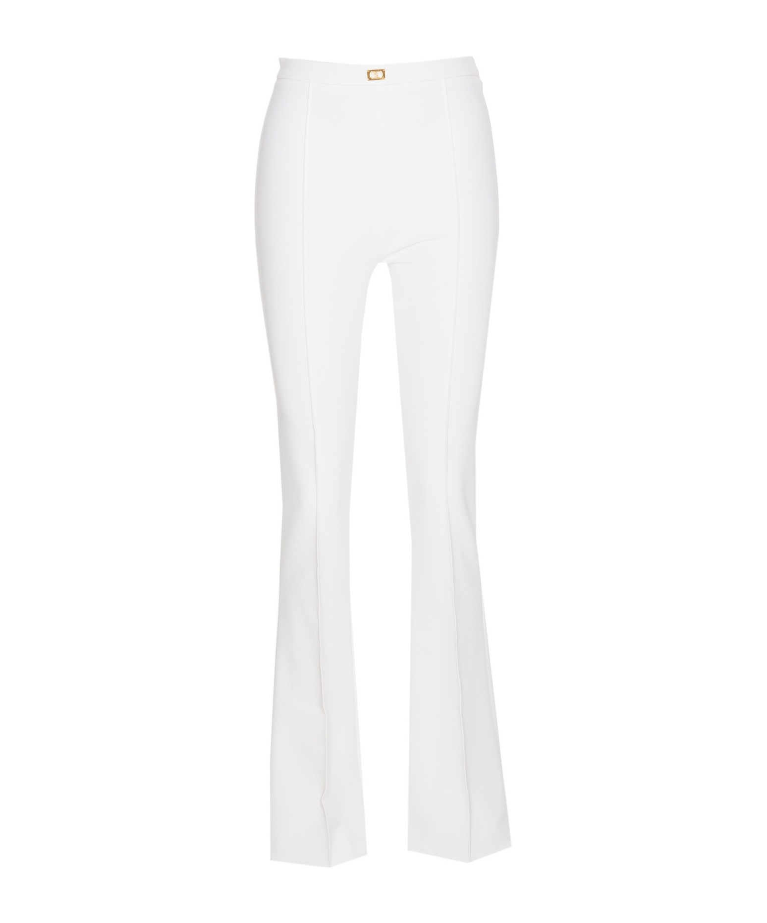 Elisabetta Franchi Logo Crepe Bell Bottoms In White