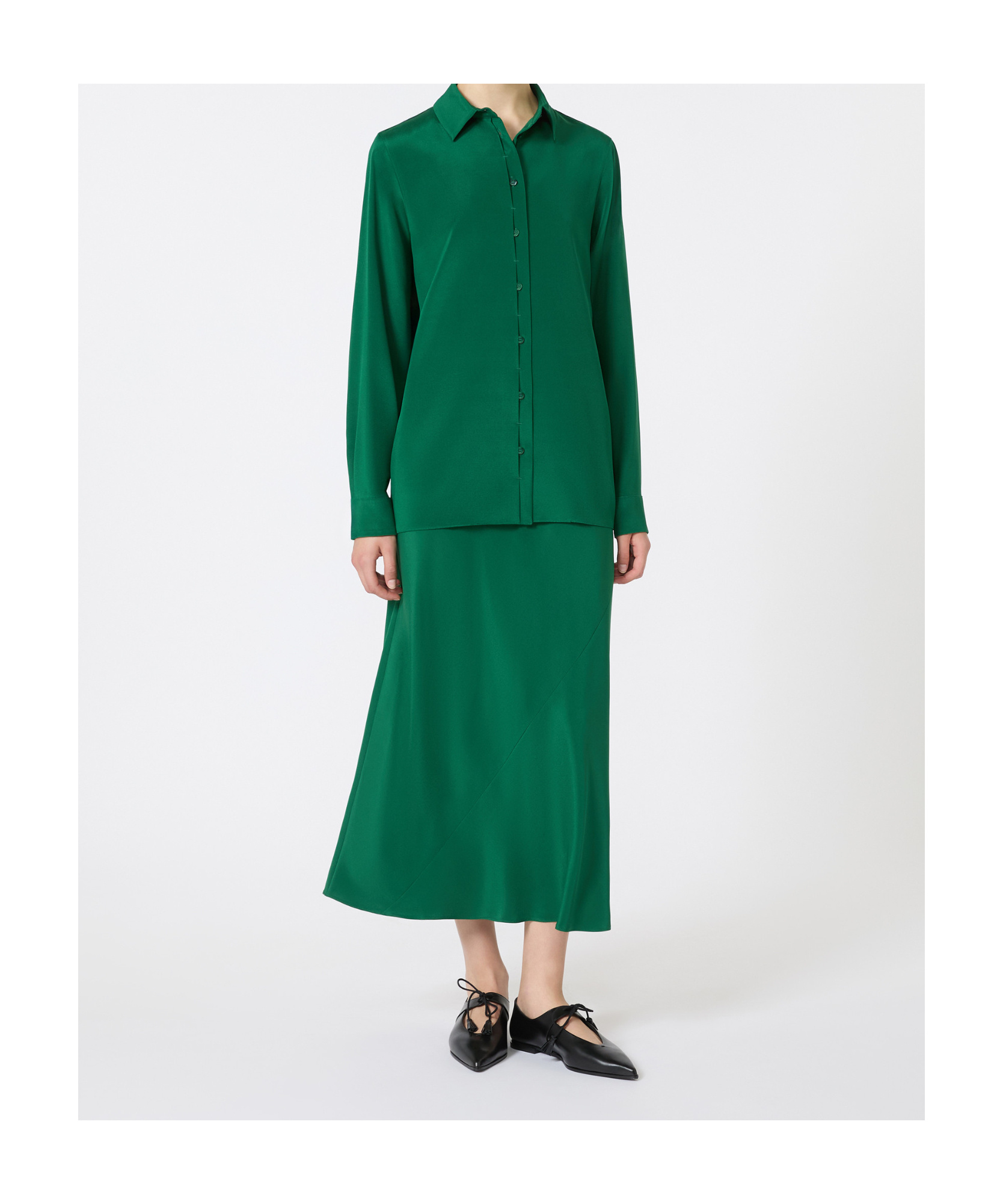 Max Mara Stretch Silk Cady Shirt In Green