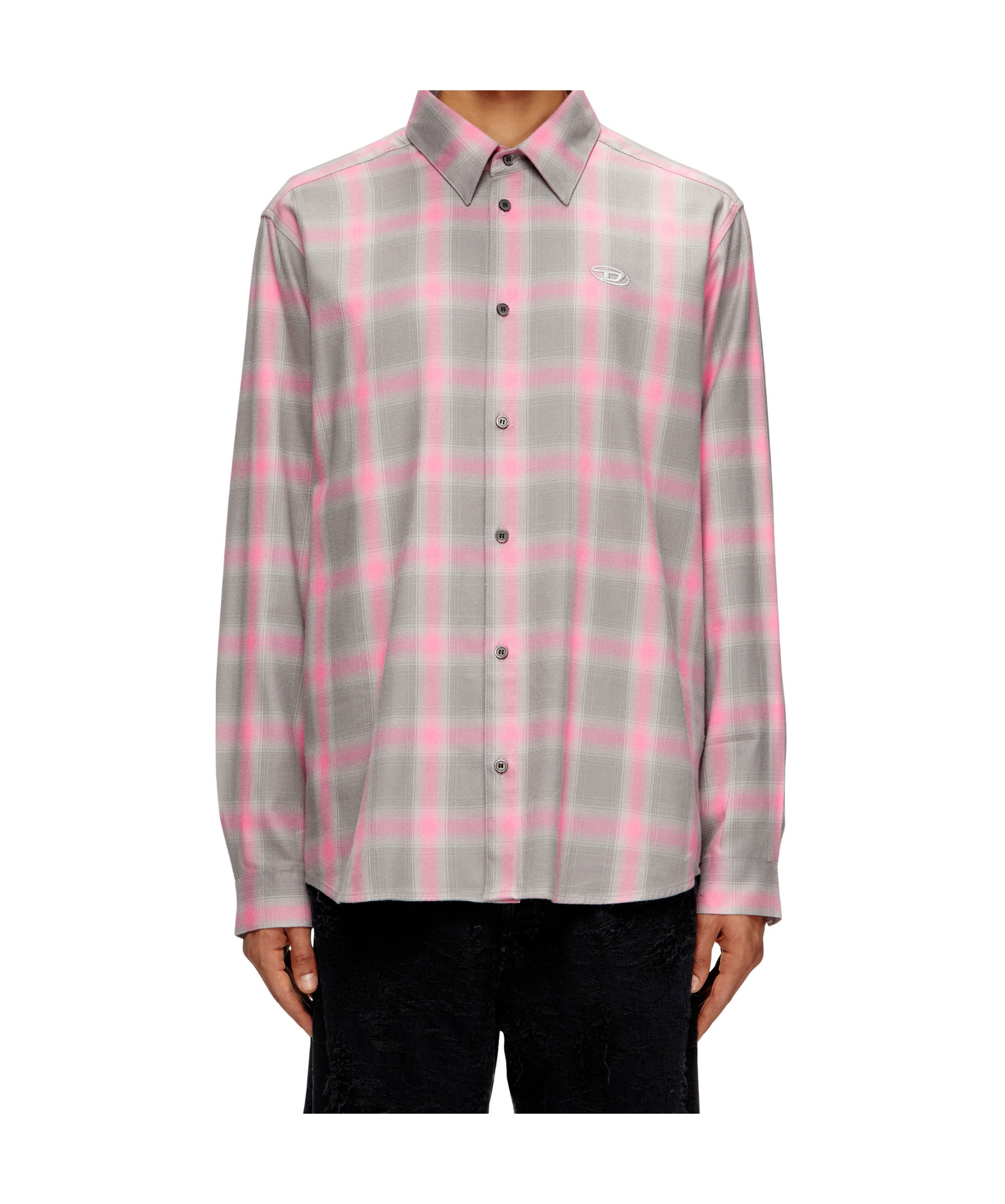 Diesel Men S-simply Check Cotton Blend Shirt In Gray