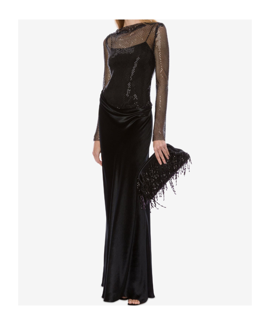 Alberta Ferretti Mesh And Rhinestone Dress In Black