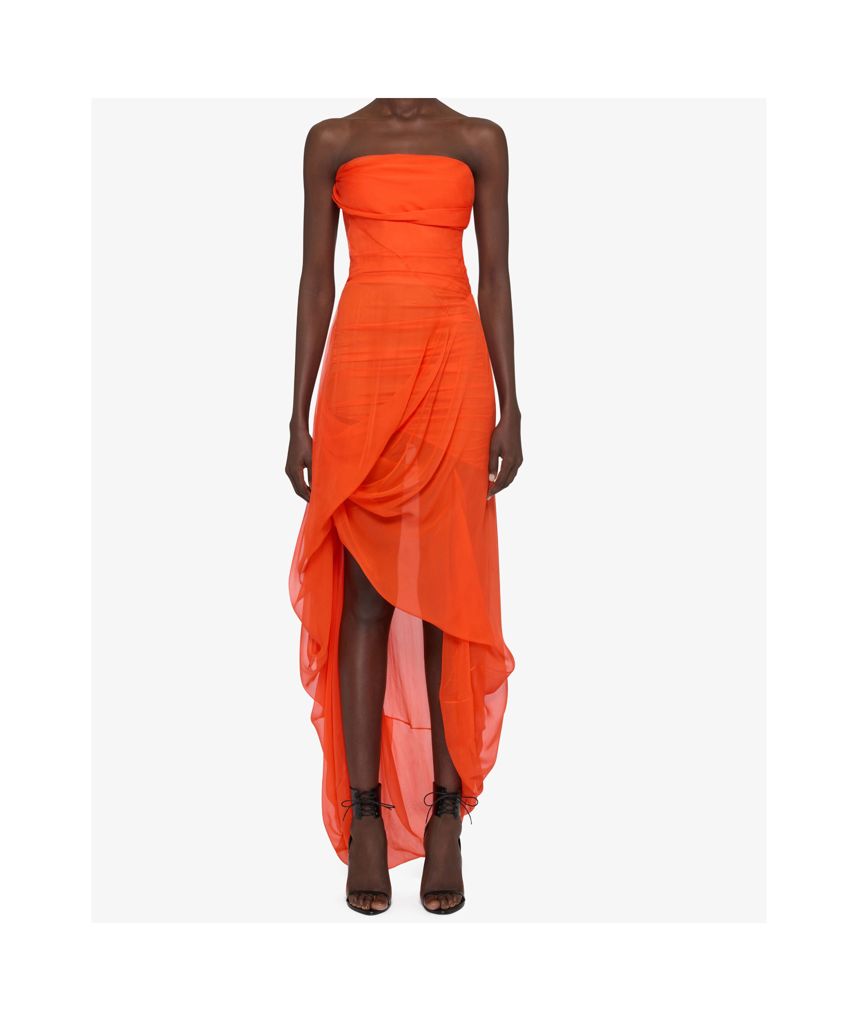 Givenchy Draped Strapless Dress In Silk Chiffon In Orange