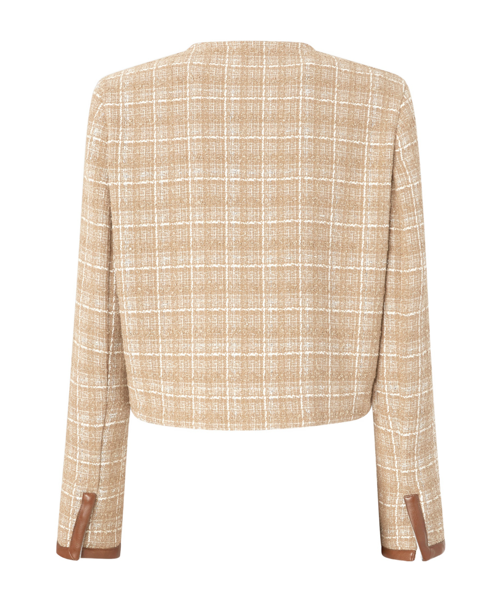 Pinko Small Open Jacket In Tweed And Imitation Leather In Nude