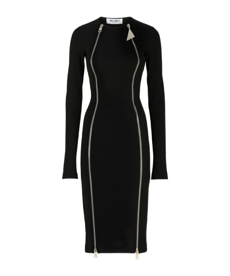 Attico Midi Dress With Double Zipper Detail In Black
