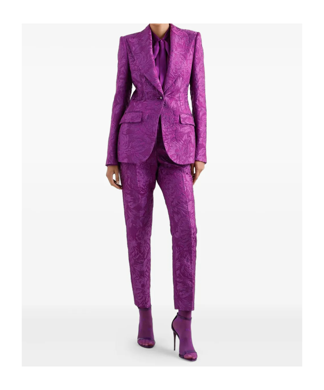 Dolce & Gabbana Floral-brocade Tailored Trousers In Purple