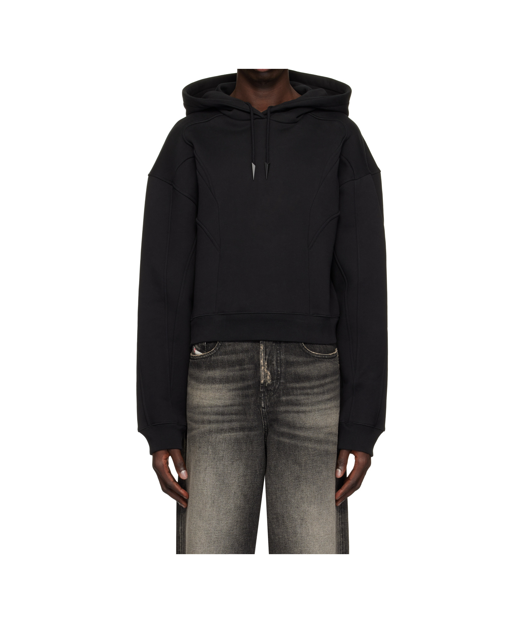 Mugler Black Spiral Cropped Hoodie In Black
